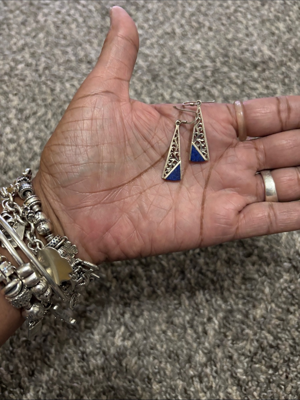 Sterling silver .925 Lapis ? Dangle earrings vintage boho whimsy fairycore blue